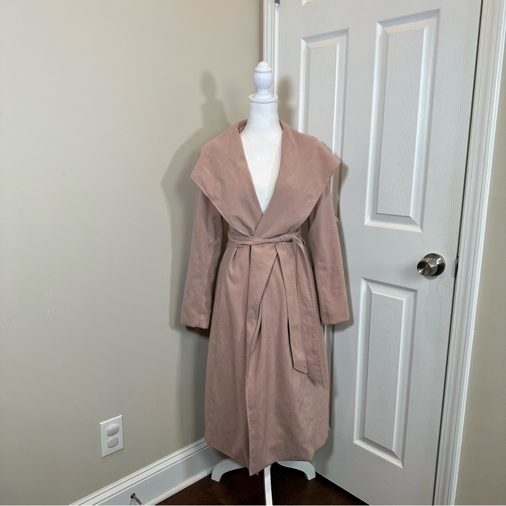 HYFV Dusty Pink velvet trench coat with waist belt size small